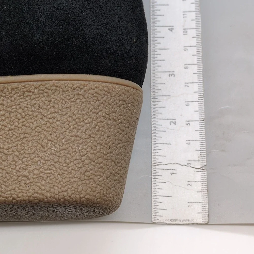Lands End Shoes Womens Black 9.5 Suede Winter Boots Faux Fur Lined Wedge Pull On
